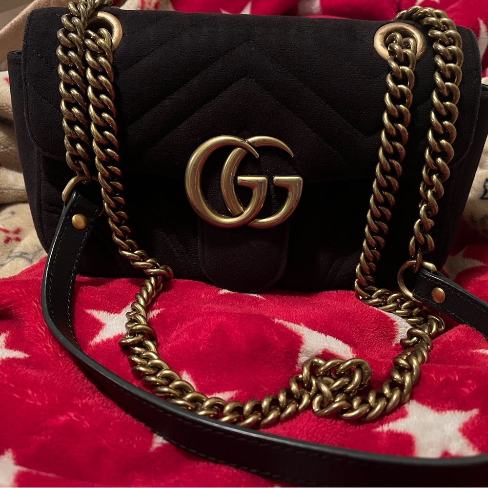 Gucci Black Velvet Marmont with Gold Accents